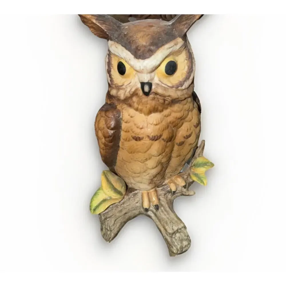 Vintage Owl Figurine Porcelain Perched on Tree Branch 4 Inches MCM 1970’s